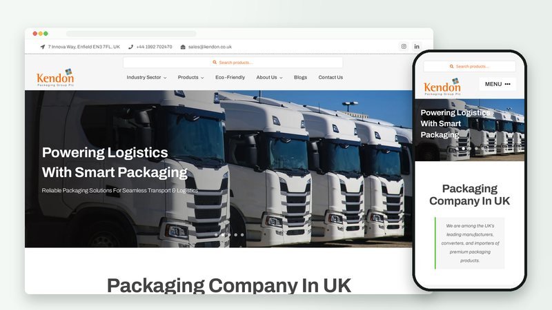Kendon Packaging storefront on desktop and phone