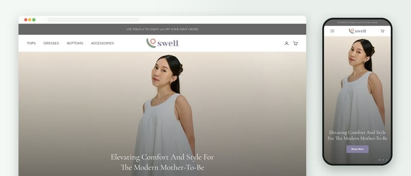 Swell Maternity Shopify storefront on desktop and phone