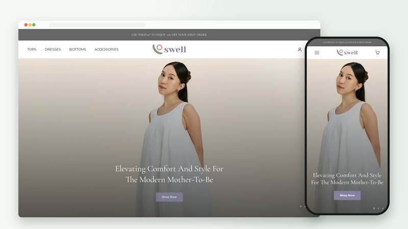 Swell Maternity Shopify storefront on desktop and phone