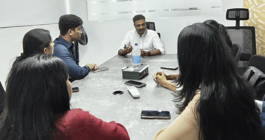 CEO Karthick, talking to the class representatives of SCMS college